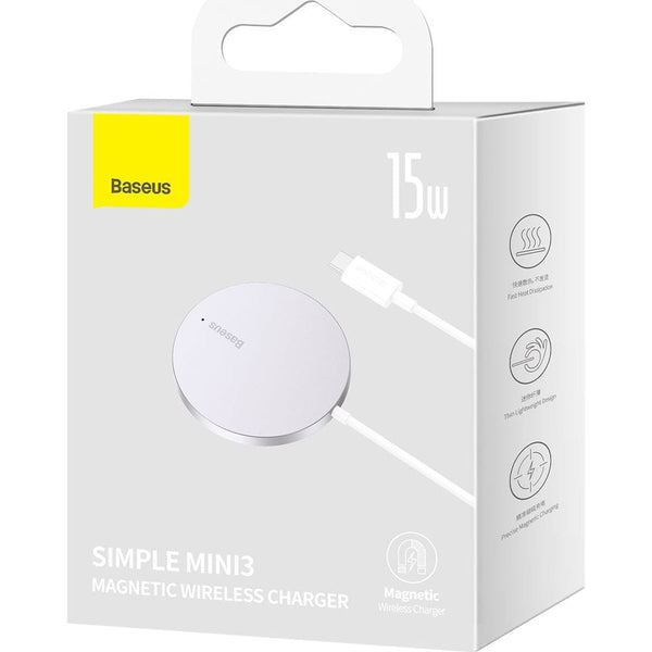 Drahtloses Magnet Ladegerät Baseus Mini3 Qi, MagSafe Wireless Charger, 15W, Silbern