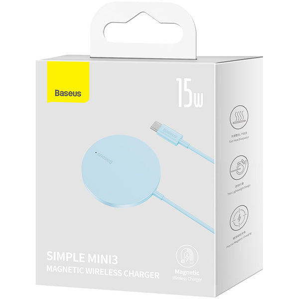 Drahtloses Magnet Ladegerät Baseus Mini3 Qi, MagSafe Wireless Charger, 15W, Blau