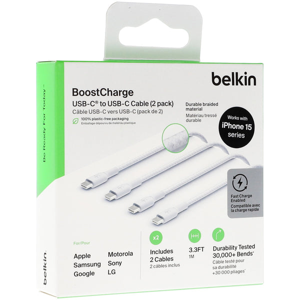 Kabel x2 Belkin Boost Charge Braided 2-Pack USB-C für USB-C 1m, Weiß