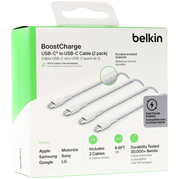 Kabel x2 Belkin Boost Charge Braided 2-Pack USB-C für USB-C 2m, Weiß