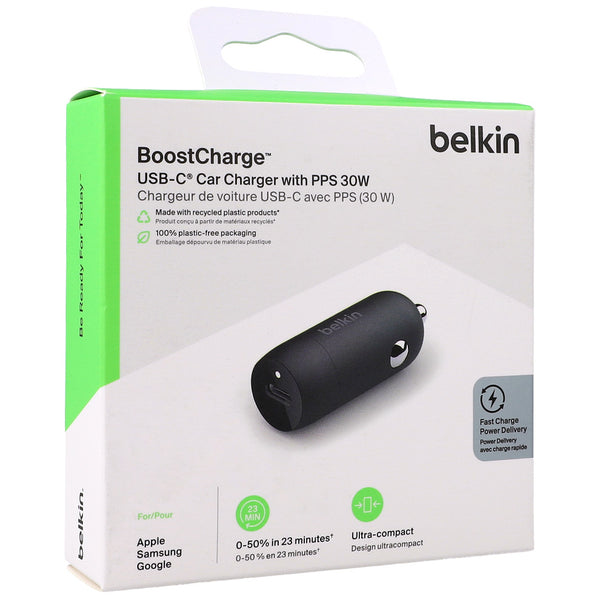 Autoladegerät Belkin Boost Car PD3.0 PPS 3A USB-C 30W, Schwarz