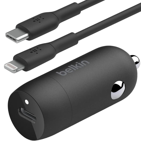 Autoladegerät Belkin Boost Car PD3.0 PPS 3A USB-C 30W + Kabel Lightning 1m, Schwarz