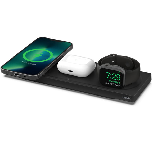 Drahtloses Ladegerät Belkin Boost Pro 3in1 Qi +Netzladegerät für Apple AirPods / Watch / iPhone mit MagSafe, Schwarz