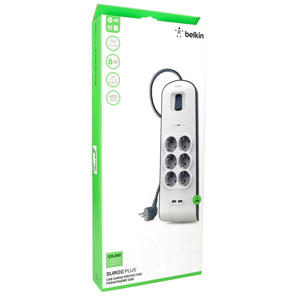 Überspannungsschutz-Steckdosenleiste 650J Belkin BSV604VF2M, 6x AC EU Schuko + 2x USB-A