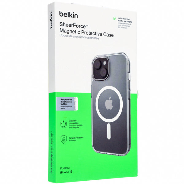 Schutzhülle für iPhone 15, Belkin SheerForce Treated mit MagSafe, Transparent