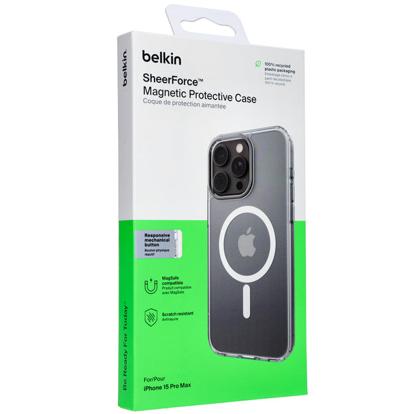 Schutzhülle für iPhone 15 Pro Max, Belkin SheerForce Treated mit MagSafe, Transparent