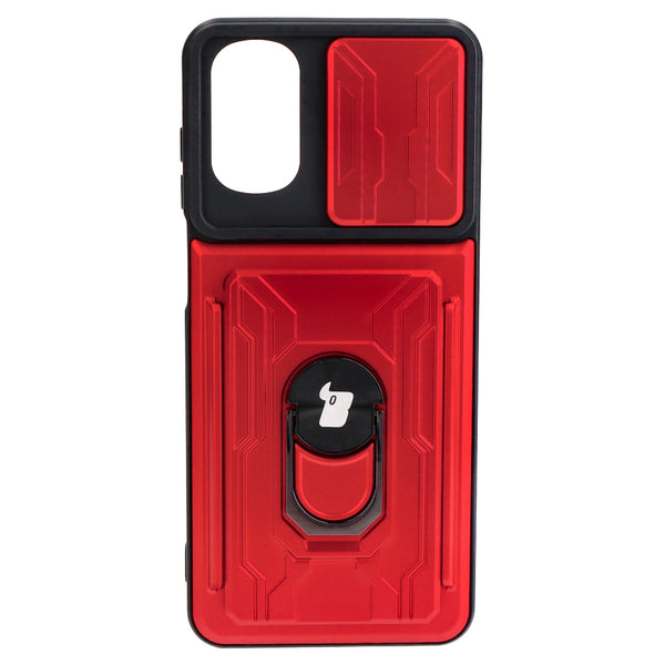 Schutzhülle Bizon Case Camshield Card Slot Ring für Moto G22, Rot