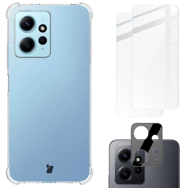 Schutzhülle + 2x Glas + Kameraschutz Bizon Case Clear Pack für Xiaomi Redmi Note 12 4G, Transparent