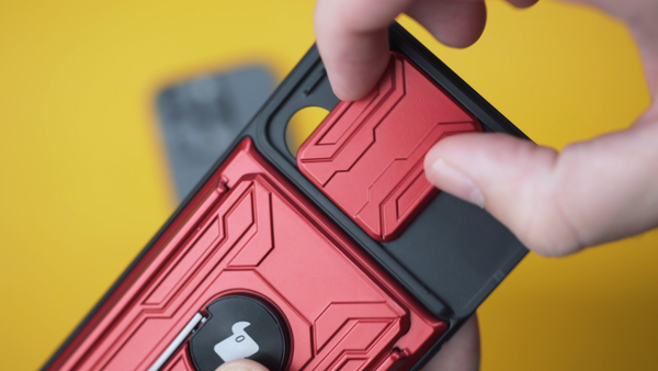 Schutzhülle Bizon Case CamShield Card Slot Ring für iPhone 14 Pro, Rot