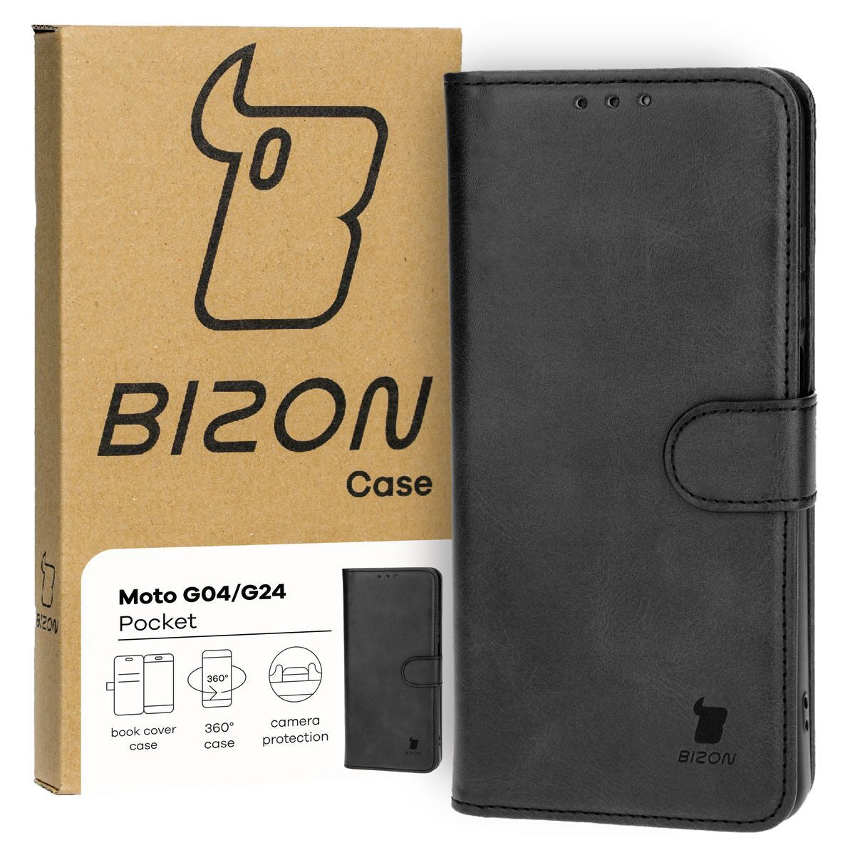 Schutzhülle für Motorola Moto G04/G24, Bizon Case Pocket, Schwarz