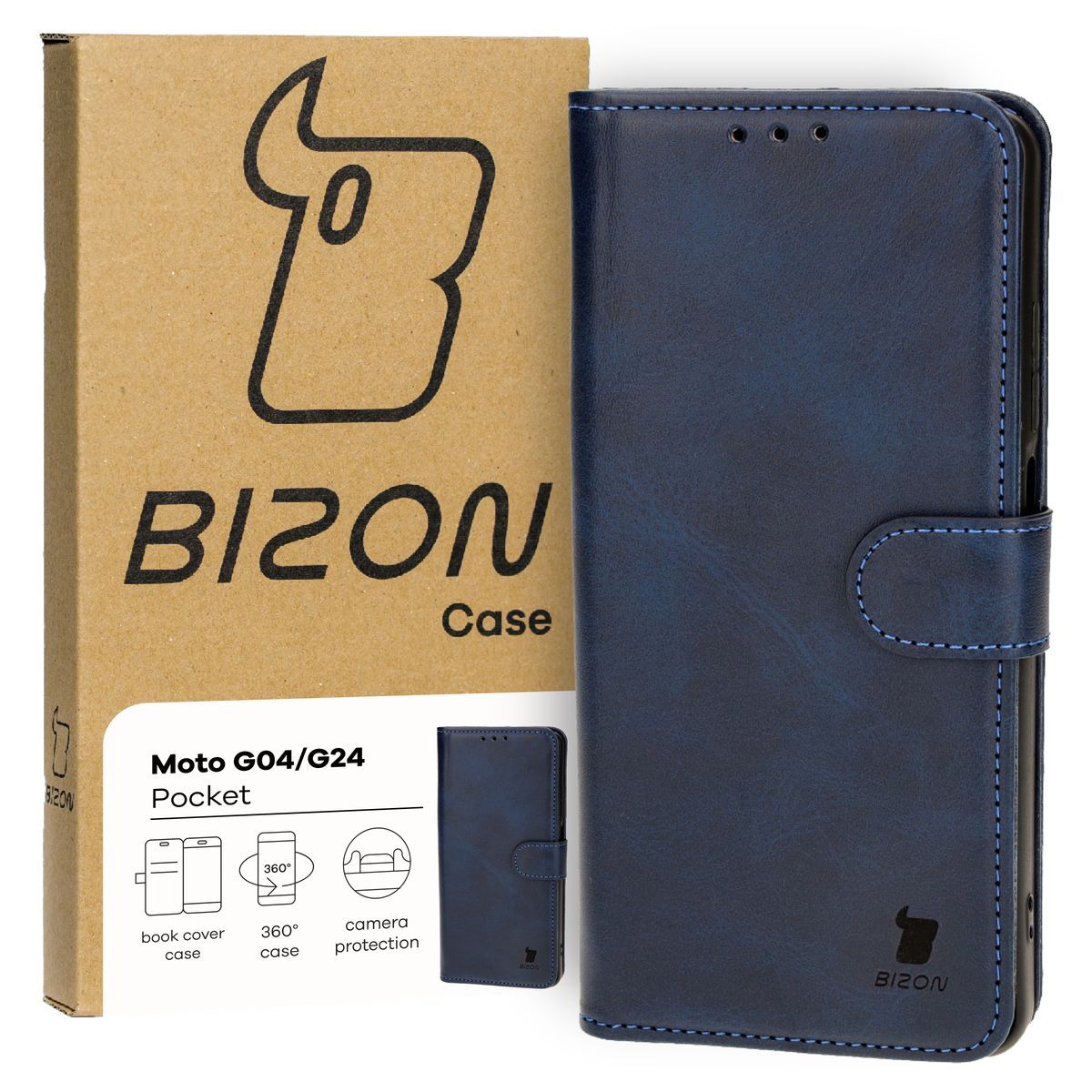 Schutzhülle für Motorola Moto G04/G24, Bizon Case Pocket, Dunkelblau