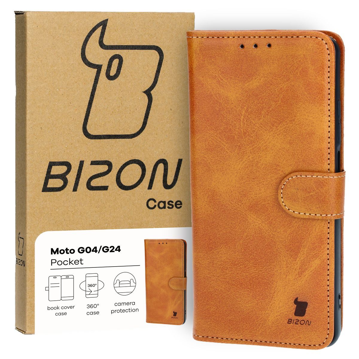 Schutzhülle für Motorola Moto G04/G24, Bizon Case Pocket, Braun