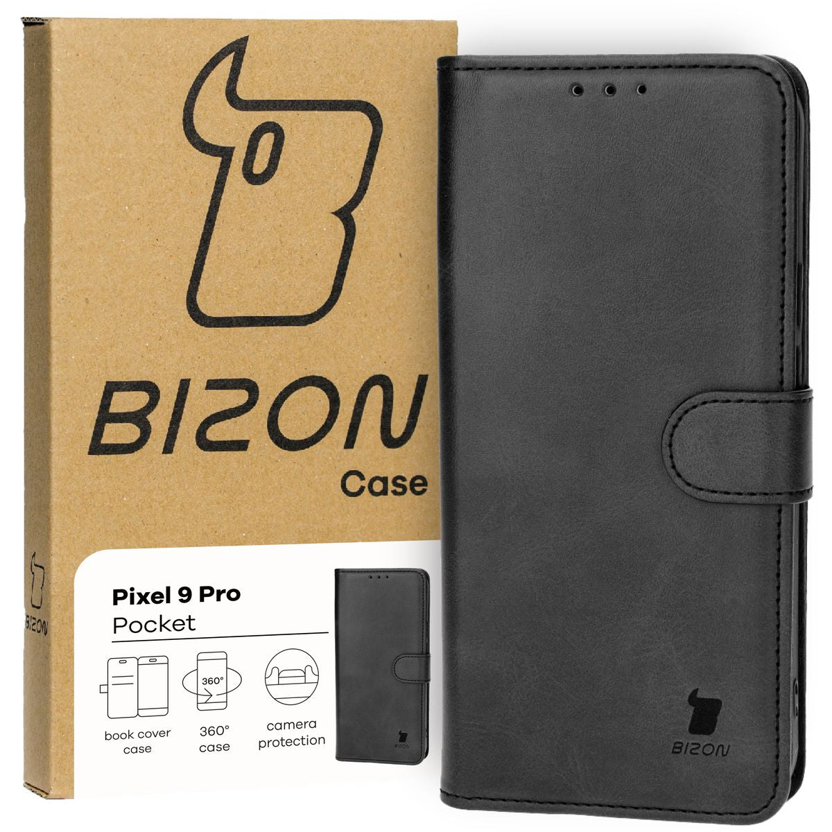 Schutzhülle für Pixel 9 Pro, Bizon Case Pocket, Schwarz