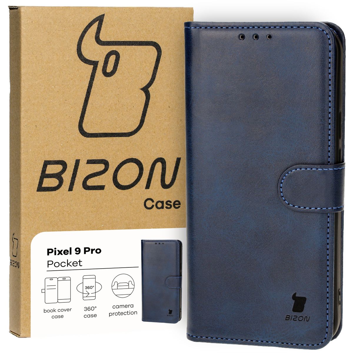 Schutzhülle für Pixel 9 Pro, Bizon Case Pocket, Dunkelblau