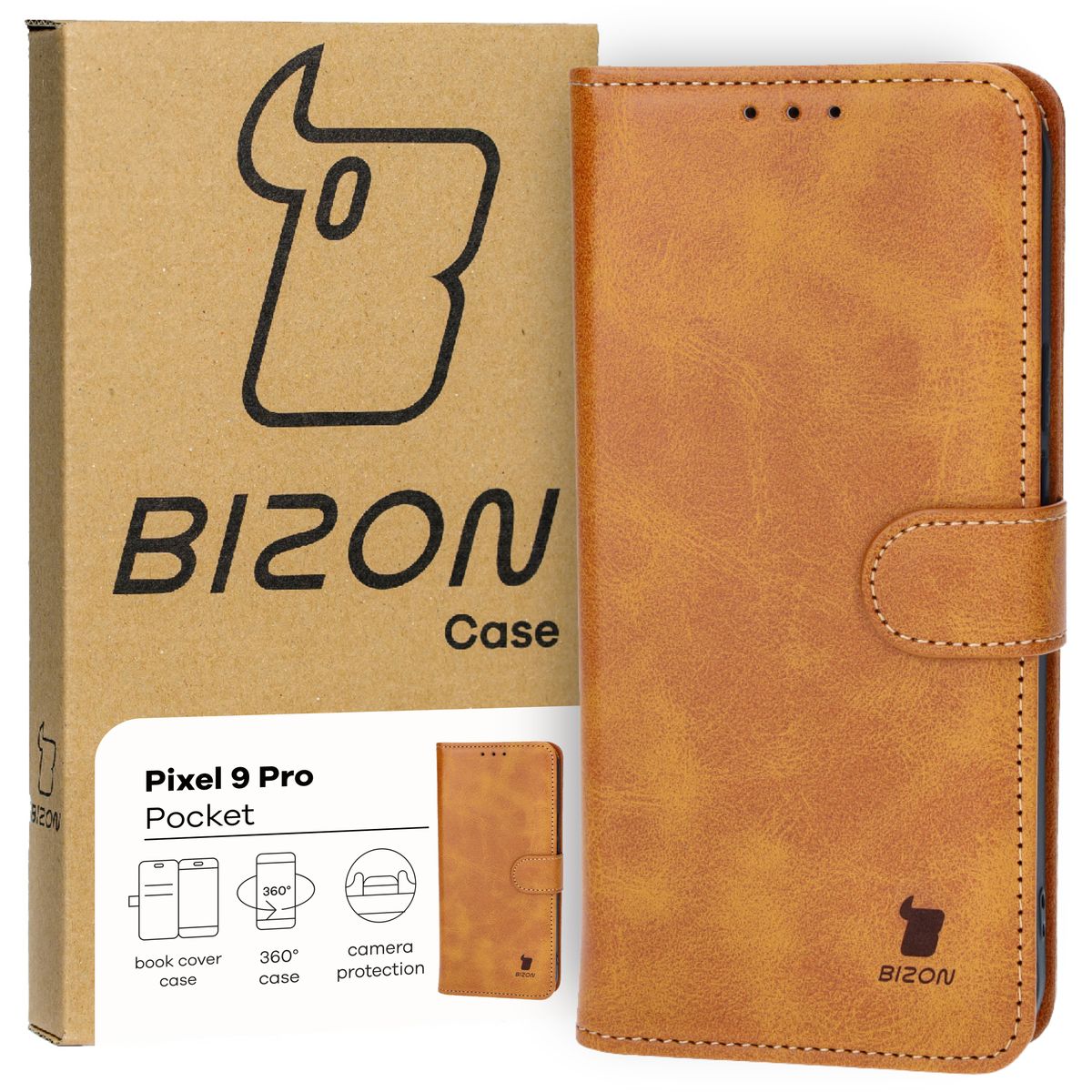 Schutzhülle für Pixel 9 Pro, Bizon Case Pocket, Braun