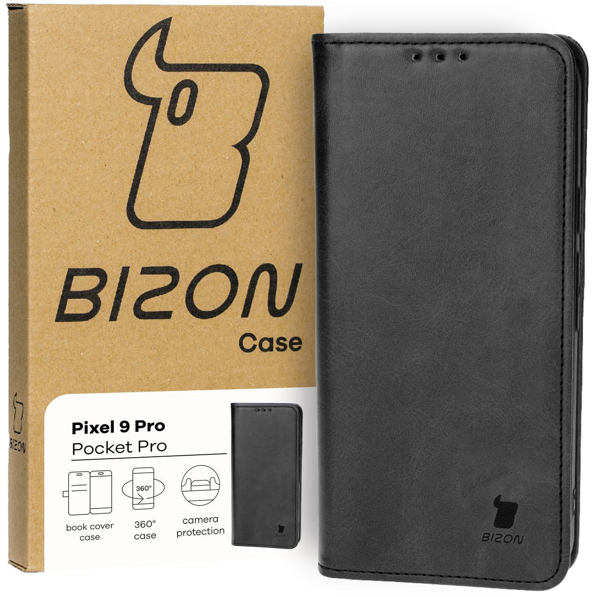 Schutzhülle für Google Pixel 9 Pro, Bizon Case Pocket Pro, Schwarz