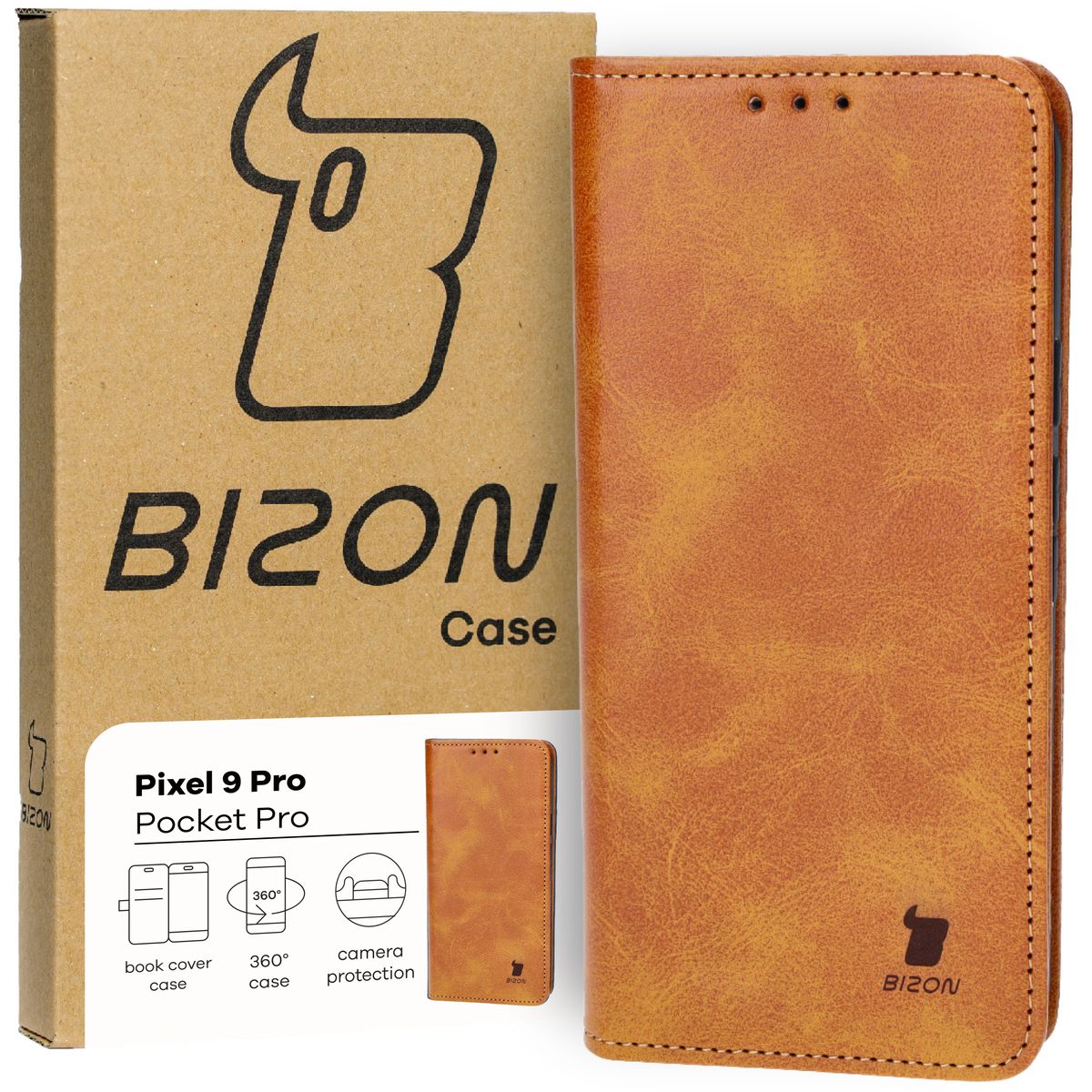 Schutzhülle für Google Pixel 9 Pro, Bizon Case Pocket Pro, Braun