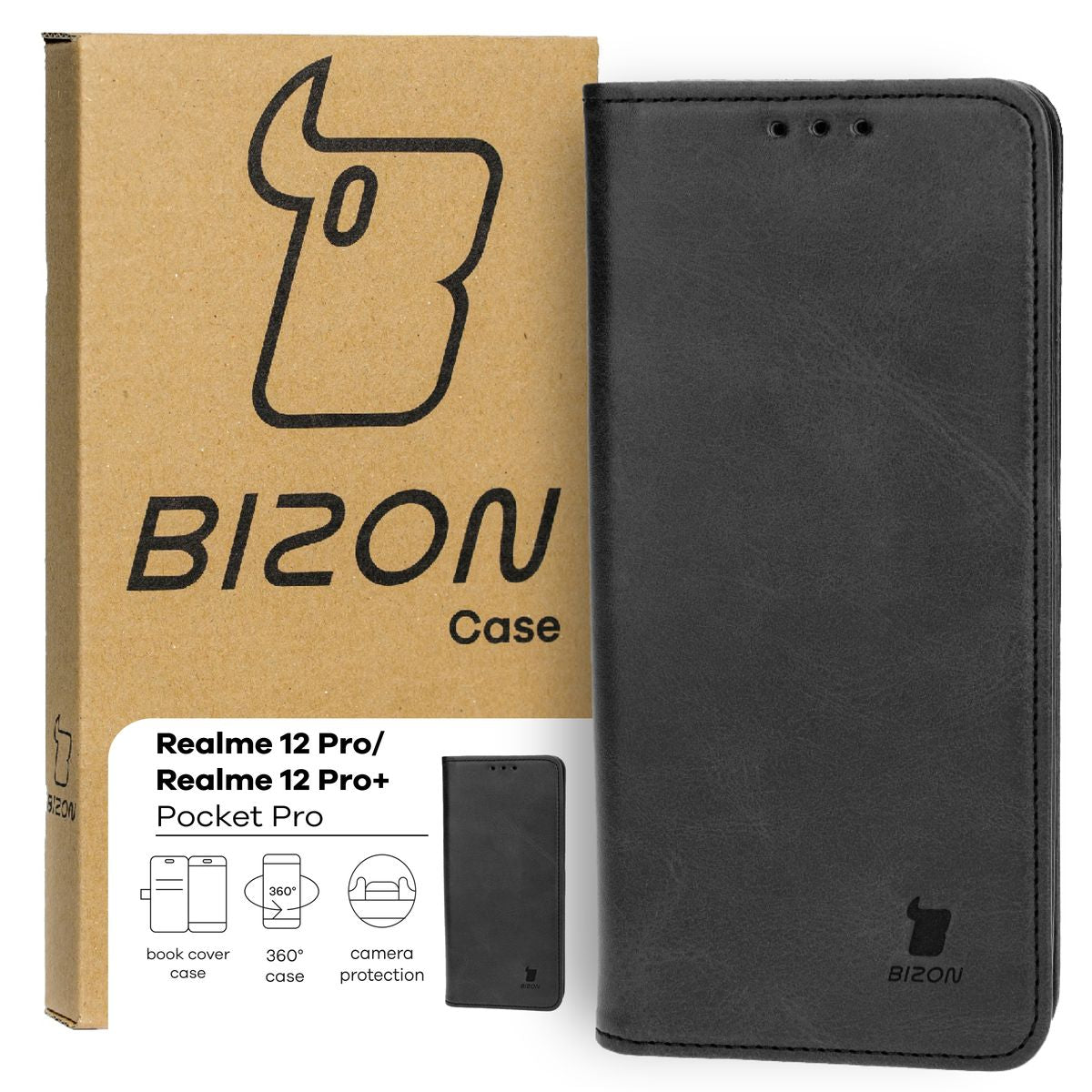 Schutzhülle für MRealme 12 Pro / 12 Pro+, Bizon Case Pocket Pro, Schwarz