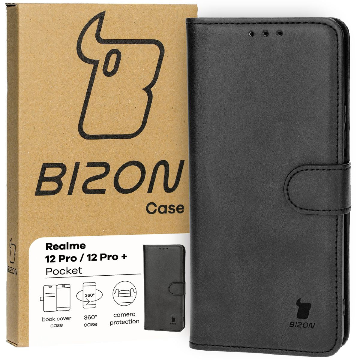 Schutzhülle für Realme 12 Pro / 12 Pro+, Bizon Case Pocket, Schwarz