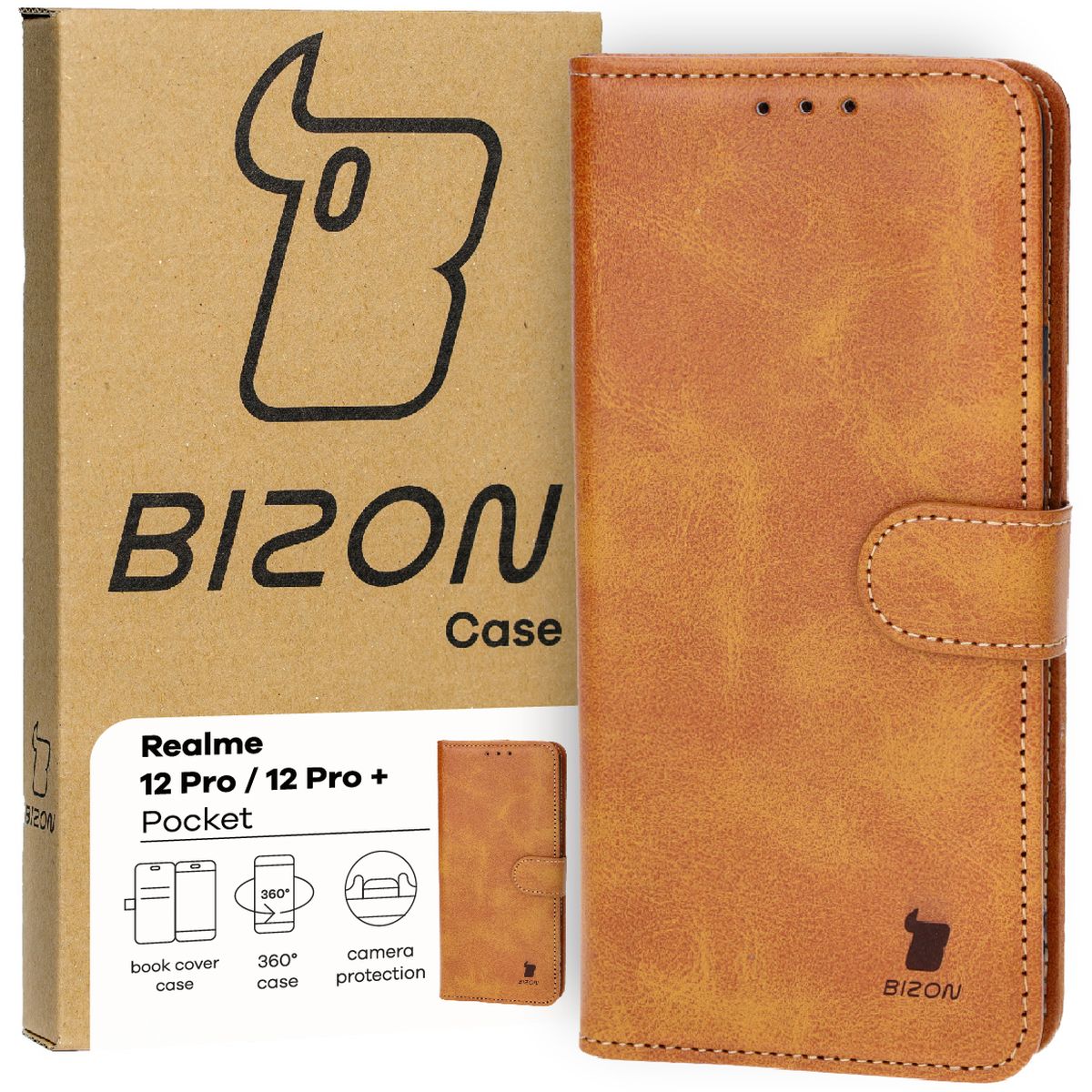 Schutzhülle für Realme 12 Pro / 12 Pro+, Bizon Case Pocket, Braun