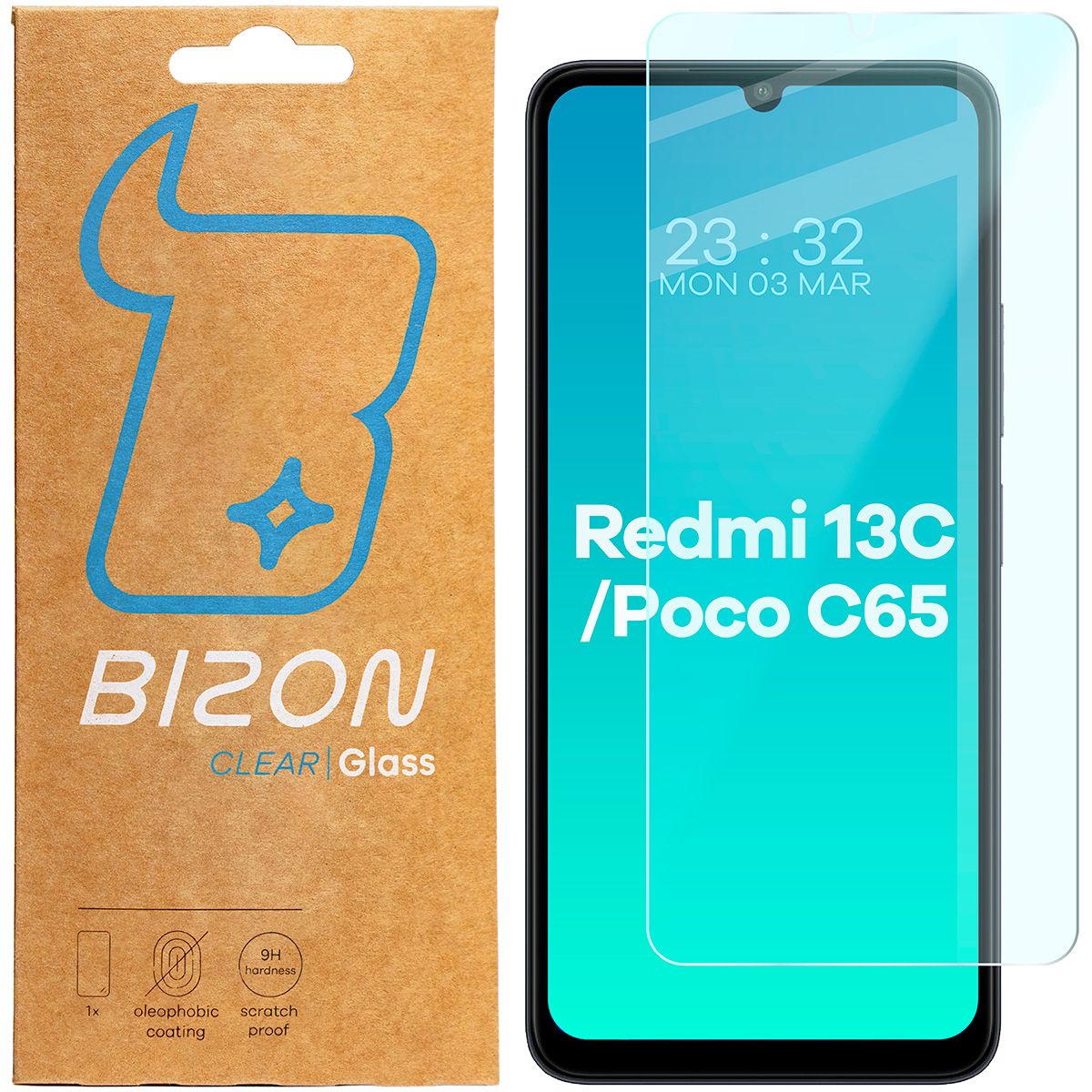 Gehärtetes Glas für Redmi 13C/Poco C65, Bizon Glass Clear 2