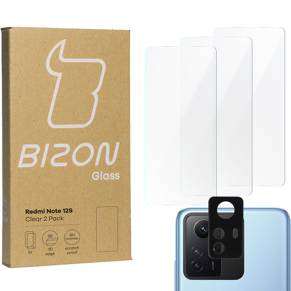 Gehärtetes Glas Bizon Glass Clear 2 Pack - 3 Stück + Kameraschutz, Redmi Note 12S