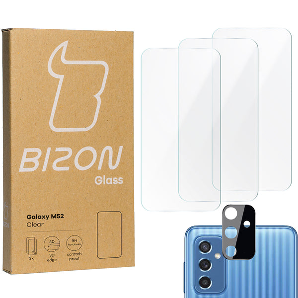 Gehärtetes Glas Bizon Glass Clear - 3 Stück + Kameraschutz, Galaxy M52