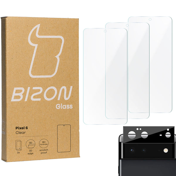 Gehärtetes Glas Bizon Glass Clear - 3 Stück + Kameraschutz, Google Pixel 6