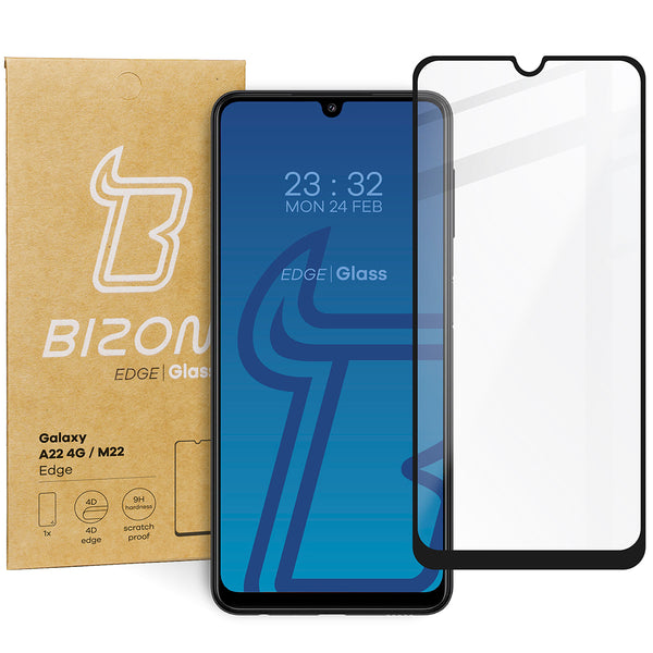 Gehärtetes Glas Bizon Glass Edge für Galaxy M22, Schwarz