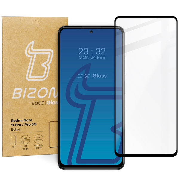 Gehärtetes Glas Bizon Glass Edge für Redmi Note 11 Pro / 11 Pro 5G, Schwarz