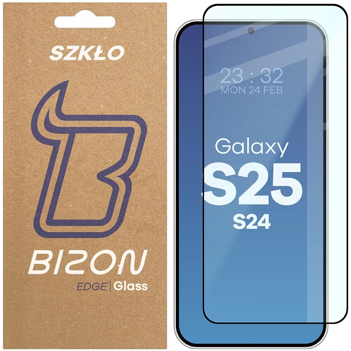 Gehärtetes Glas für Samsung Galaxy S25 / S24, Bizon Glass Edge 2, schwarzer Rahmen