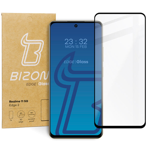 Gehärtetes Glas Bizon Glass Edge 2 für Realme 11 5G, schwarz