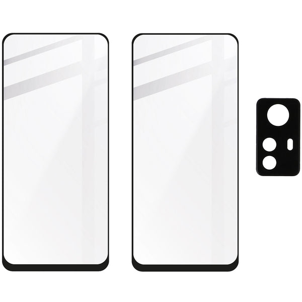 Gehärtetes Glas Bizon Glass Edge 2 Pack - 2 Stück + Kameraschutz für Redmi Note 12S, Schwarz