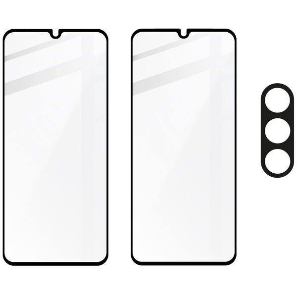 Gehärtetes Glas 2 Stück + Kameraschutz für Galaxy A05s, Bizon Glass Edge 2 Pack, Schwarz