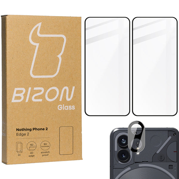 Gehärtetes Glas Bizon Glass Edge 2 Pack - 2 Stück + Kameraschutz für Nothing Phone 2, Schwarz