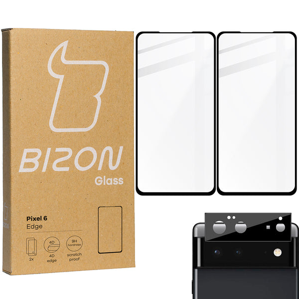 Gehärtetes Glas Bizon Glass Edge - 2 Stück + Kameraschutz, Google Pixel 6, Schwarz