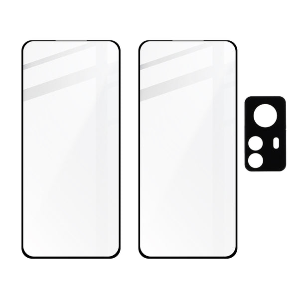 Gehärtetes Glas Bizon Glass Edge 3D - 2 Stück + Kameraschutz für Xiaomi 12 Pro, Schwarz