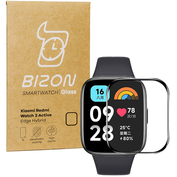 Hybrides Glas Bizon Glass Watch Edge Hybrid für Redmi Watch 3 Active, Schwarz