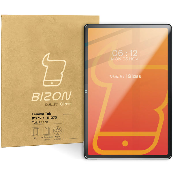 Gehärtetes Glas für Lenovo Tab P12 12.7 TB 370, Bizon Glass Tab Clear, 2 Stück