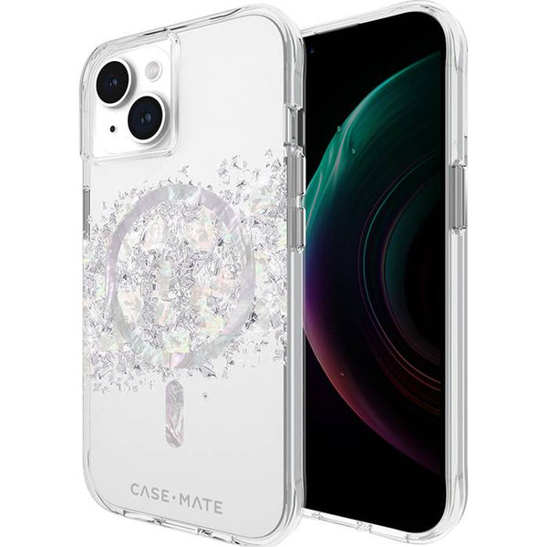Schutzhülle Case-Mate Karat Touch of Pearl MagSafe für Apple iPhone 15 Plus, Transparent und Silbern