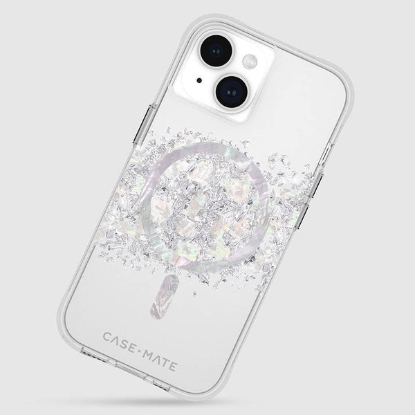 Schutzhülle Case-Mate Karat Touch of Pearl MagSafe für Apple iPhone 15 Plus, Transparent und Silbern
