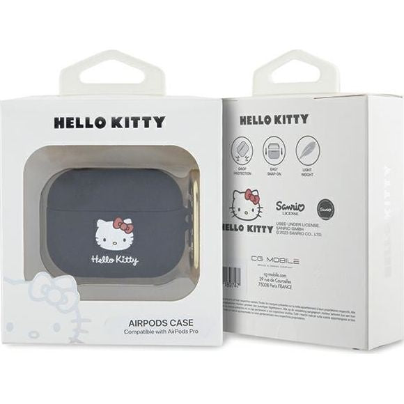 Schutzhülle für Apple AirPods Pro Hello Kitty Silicone 3D Kitty Head, Schwarz