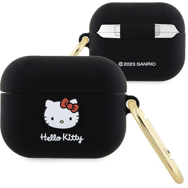 Schutzhülle für Apple AirPods Pro Hello Kitty Silicone 3D Kitty Head, Schwarz