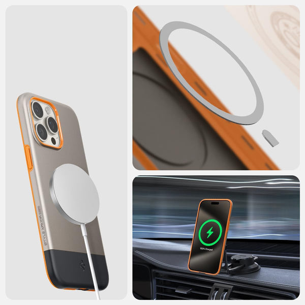 Schutzhülle für iPhone 15 Pro Max, Spigen Style Armor MagFit mit MagSafe, Beige-Orange