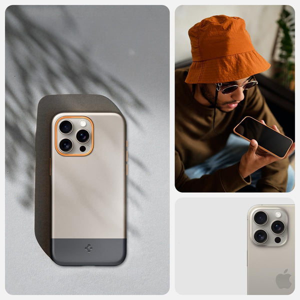 Schutzhülle für iPhone 15 Pro Max, Spigen Style Armor MagFit mit MagSafe, Beige-Orange