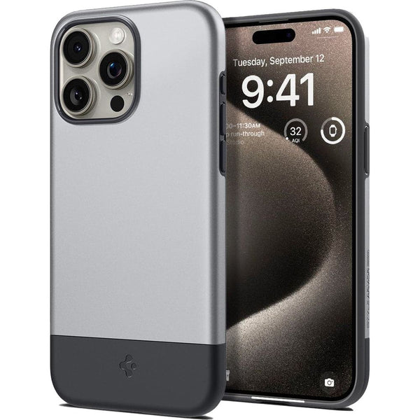 Schutzhülle für iPhone 15 Pro Max, Spigen Style Armor MagFit mit MagSafe, Silbern-Grau