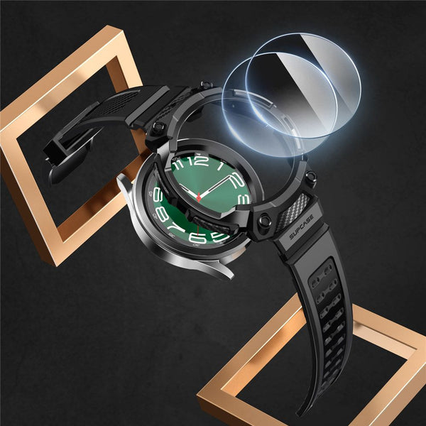 Schutzhülle mit Armband + 2x Glas Supcase UB Pro für Galaxy Watch 6 Classic 47mm, Schwarz