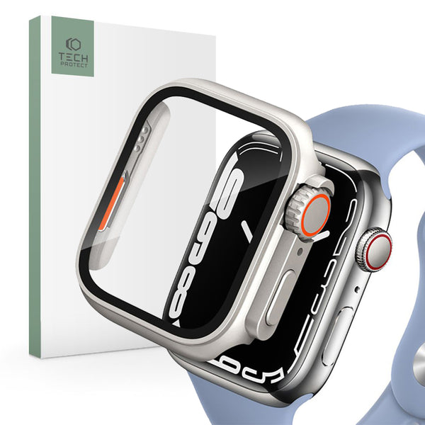 Schutzhülle + Glas Tech Protect 360Defense für Apple Watch 7 / 8 45mm, Silber