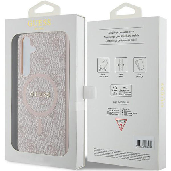 Schutzhülle für Galaxy S24 Plus, Guess Hardcase 4G Leather Metal Logo für MagSafe, Rosa