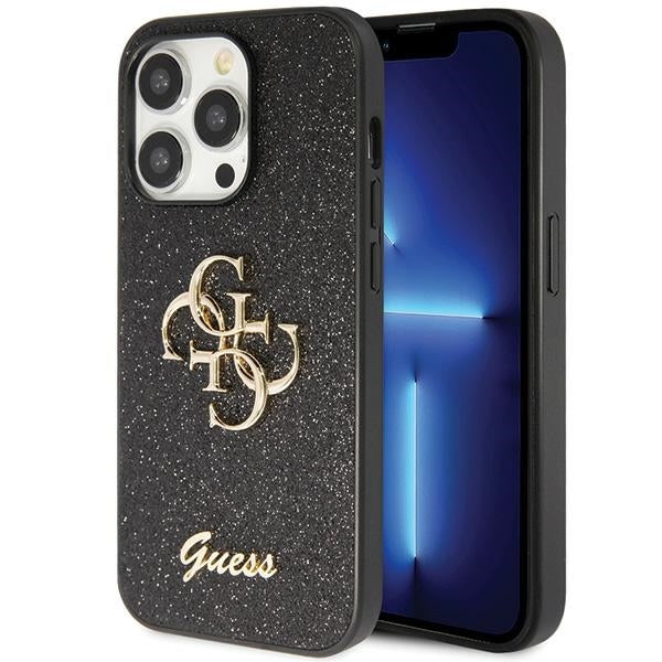 Schutzhülle für iPhone 14 Pro Guess Hardcase Glitter Script Big 4G, Schwarz